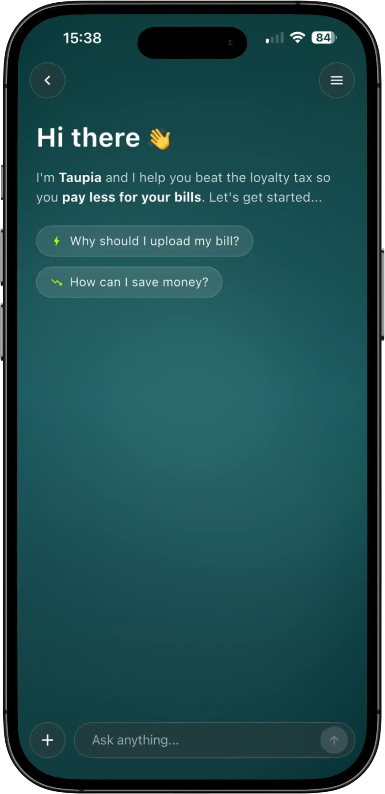 Taupia bills dashboard screen