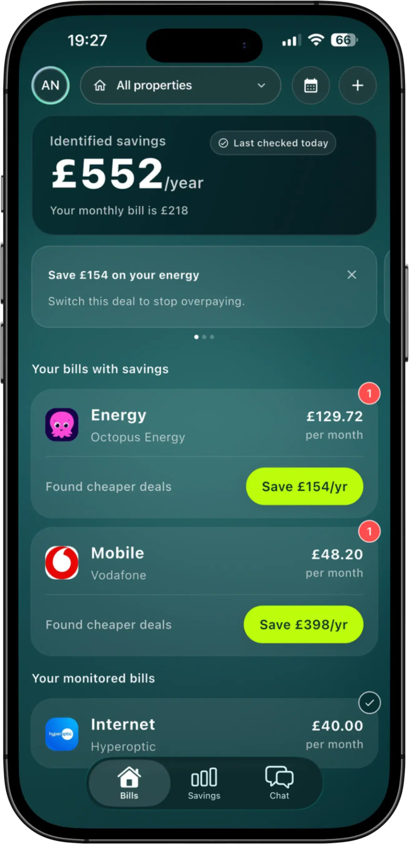 Taupia savings dashboard screen
