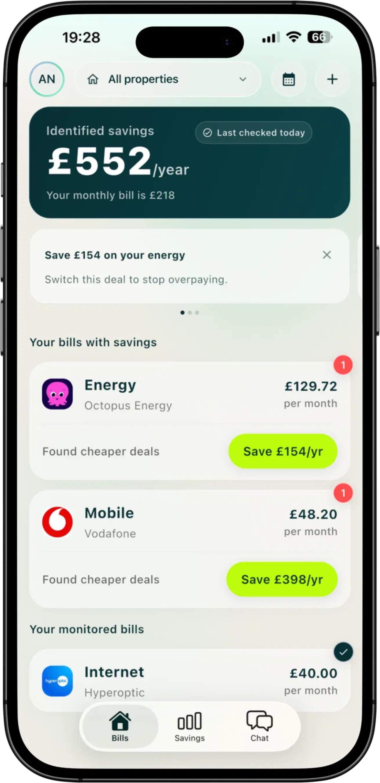 Taupia savings dashboard screen