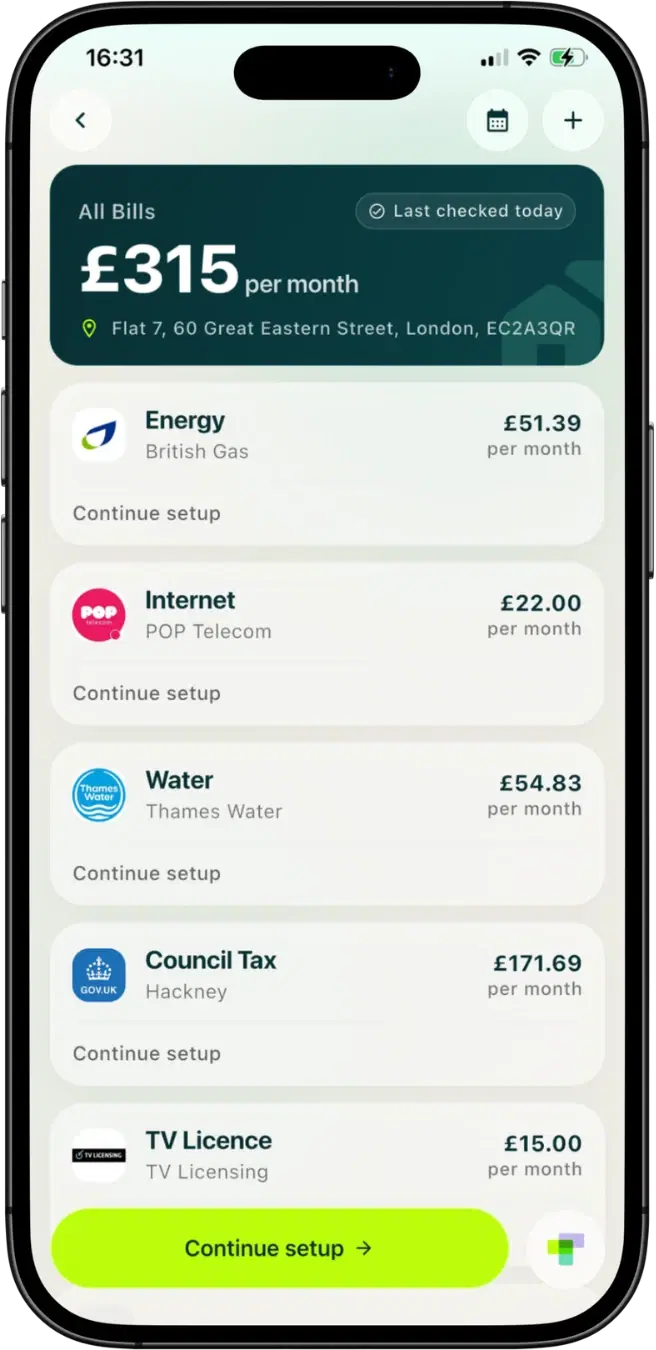 Taupia move-in bill setup dashboard