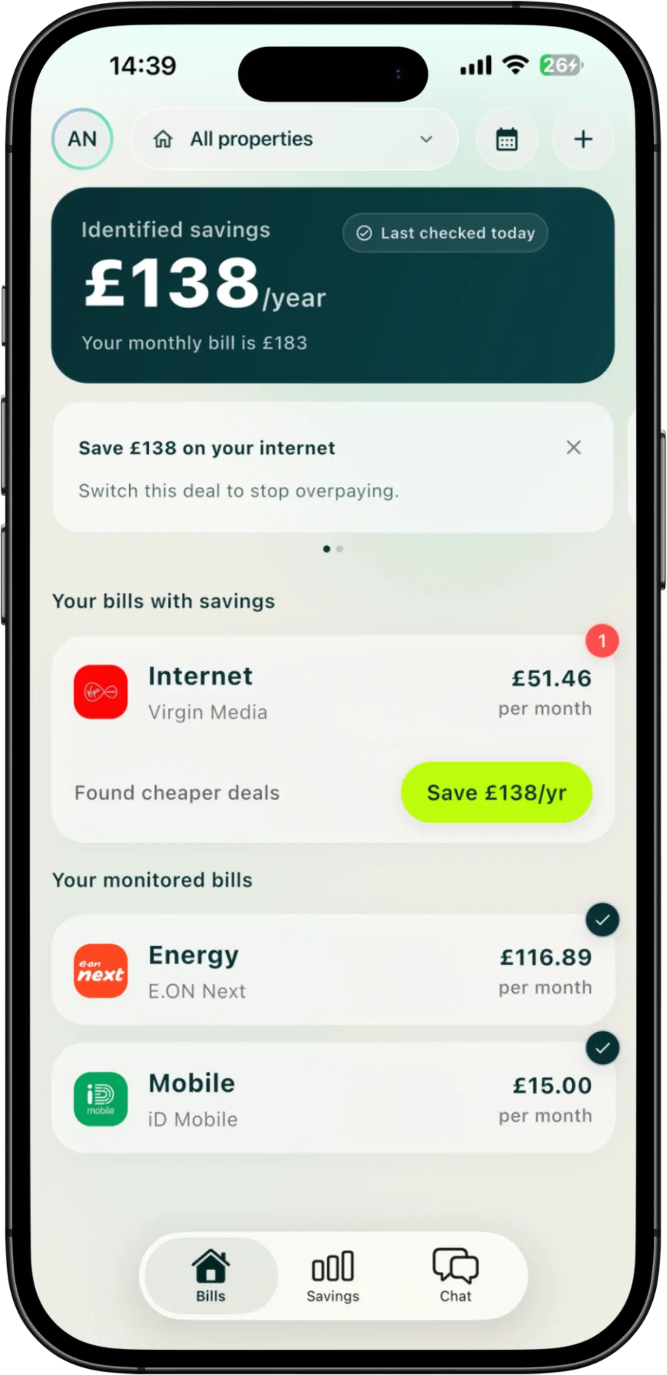 Taupia broadband bill manager screen