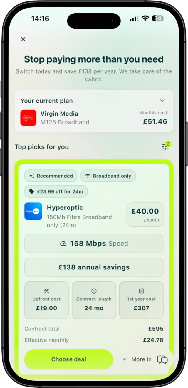 Taupia broadband comparison screen